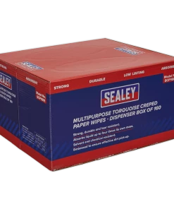 Cheap 🎁 Sealey SCP1601 Multipurpose Paper Wipes In Dispenser Box Creped Turquoise 69gsm 160 Sheets 🌟